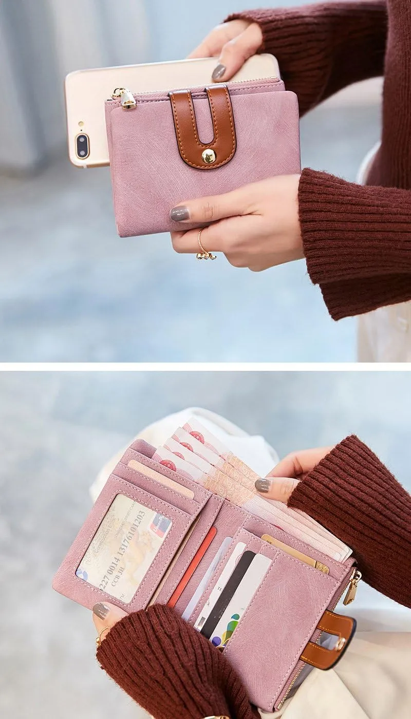 PofeeXIO Womens Wallets Small Rfid Ladies Bifold Wallet With Zipper Coin Pocket,Mini Purse Soft Compact Thin (Pink)