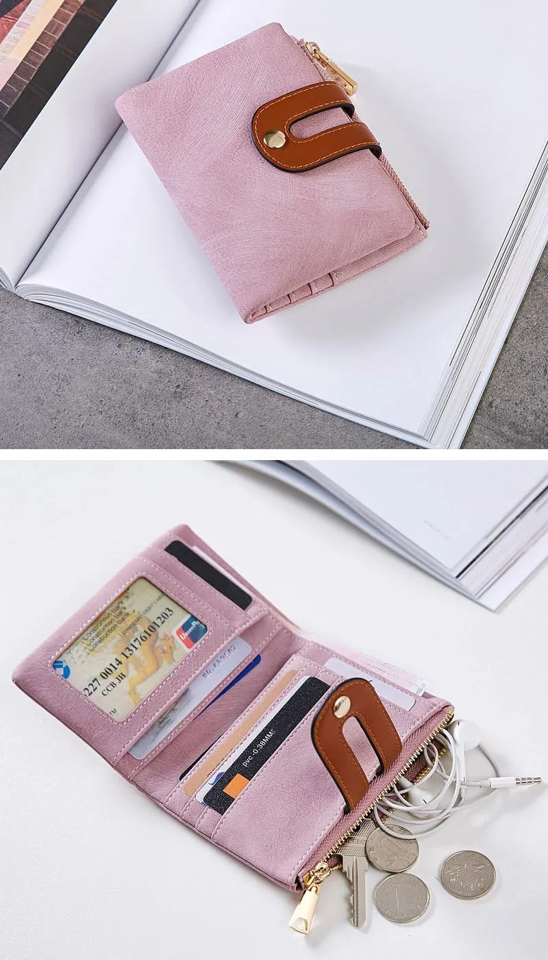 PofeeXIO Womens Wallets Small Rfid Ladies Bifold Wallet With Zipper Coin Pocket,Mini Purse Soft Compact Thin (Pink)