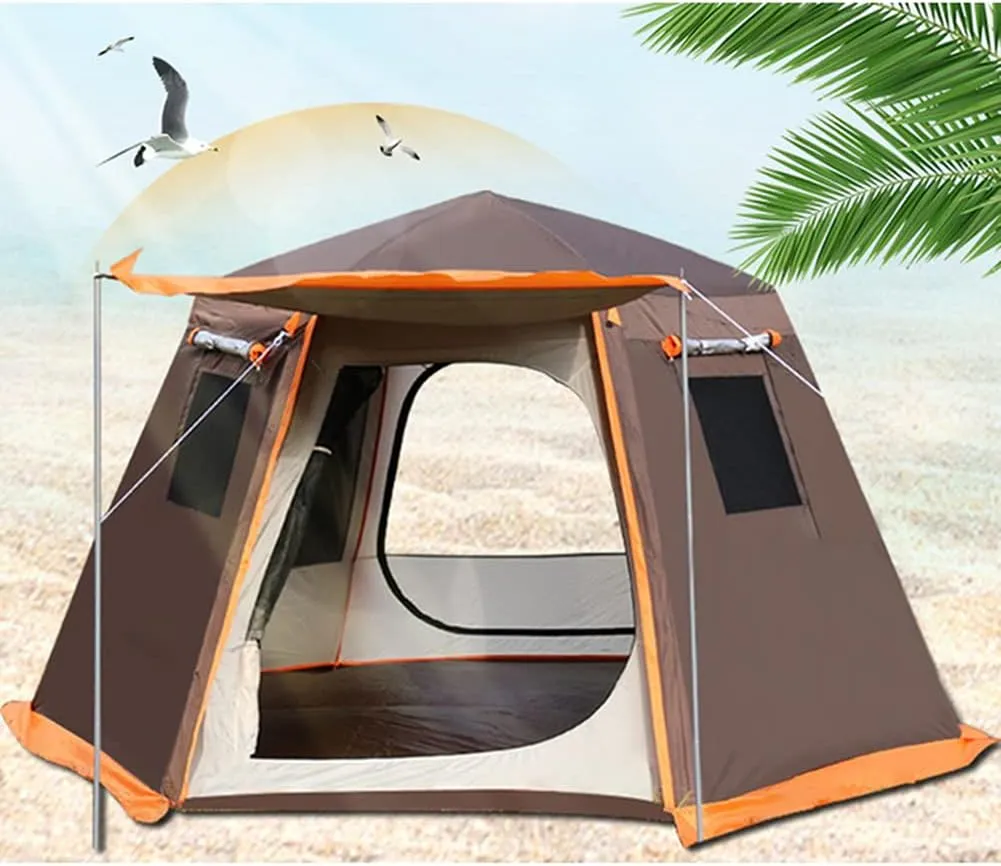 Pop Up Tent 3-8 Person Beach Tent Sun Shelter Outdoor Camping Family Tent Instant Tent Easy Set Up for Outdoor Hiking Fishing (Brown 5) (Brown 5)