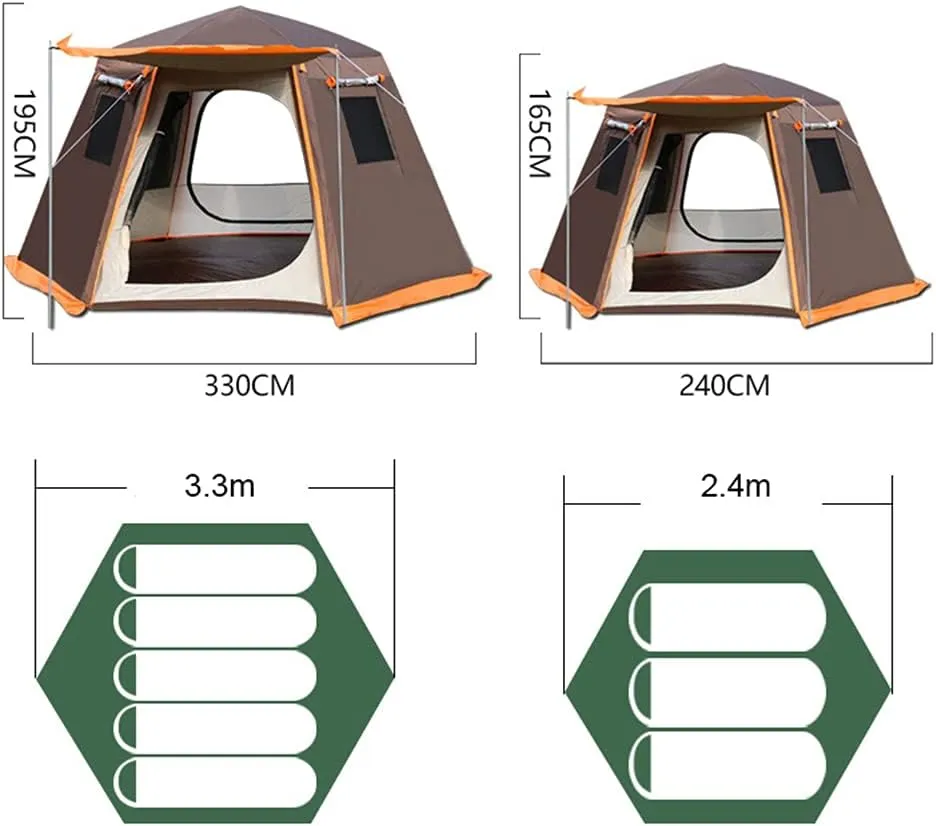 Pop Up Tent 3-8 Person Beach Tent Sun Shelter Outdoor Camping Family Tent Instant Tent Easy Set Up for Outdoor Hiking Fishing (Brown 5) (Brown 5)