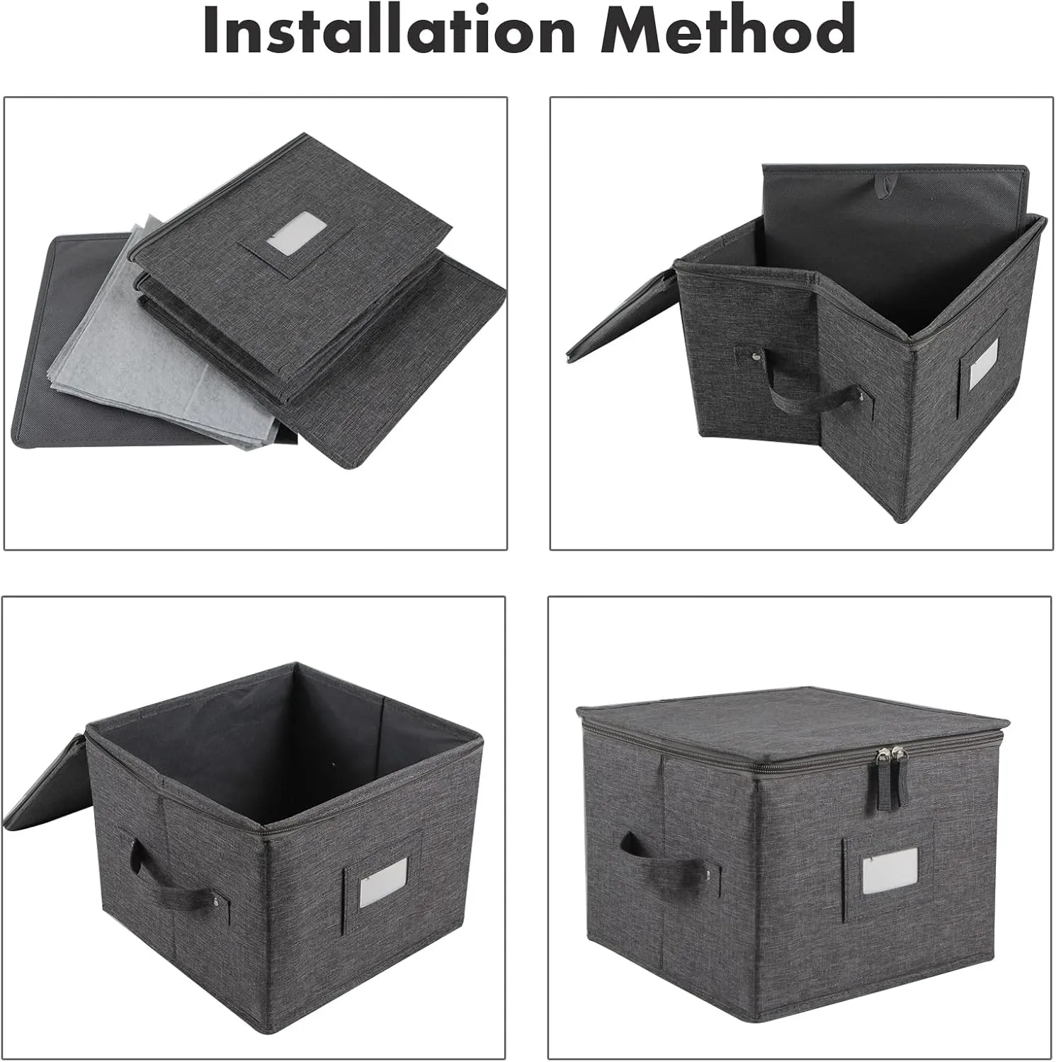 popoly China Storage Container for Saucer and Appetizer Plates, 7" W x 6" H Bowl Storage Containers with 24 Felt Dividers, Hard Shell and Stackable (2 Pack Grey)
