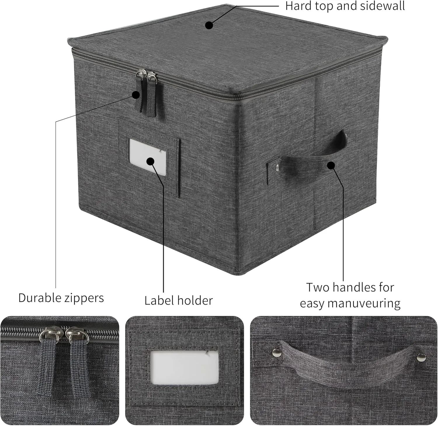 popoly China Storage Container for Saucer and Appetizer Plates, 7" W x 6" H Bowl Storage Containers with 24 Felt Dividers, Hard Shell and Stackable (2 Pack Grey)