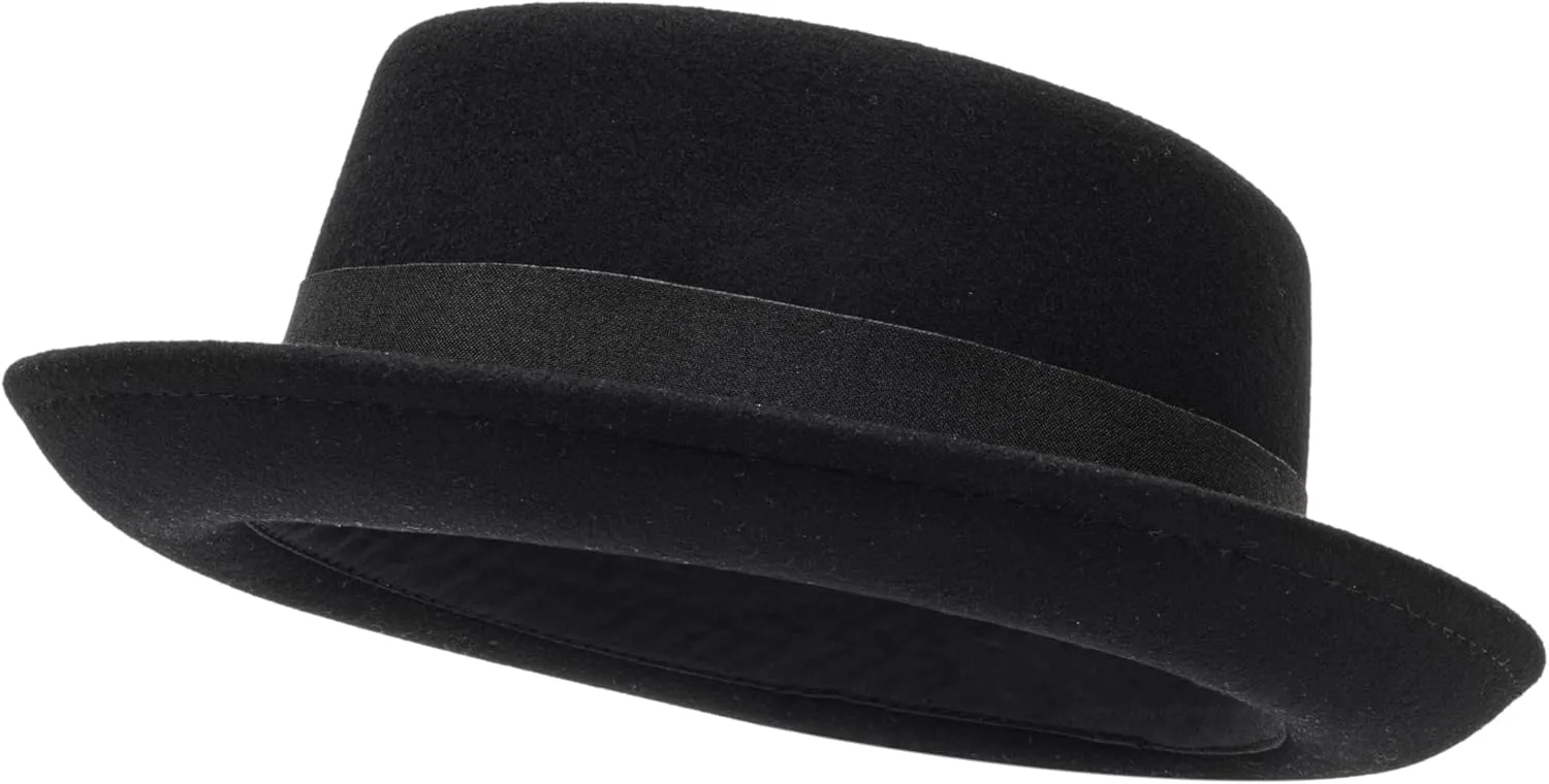 Pork-Pie-Hat Wool-Felt-Bowler Porkpie-Boater Derby-Fedora-Hat for Men-Women (M)