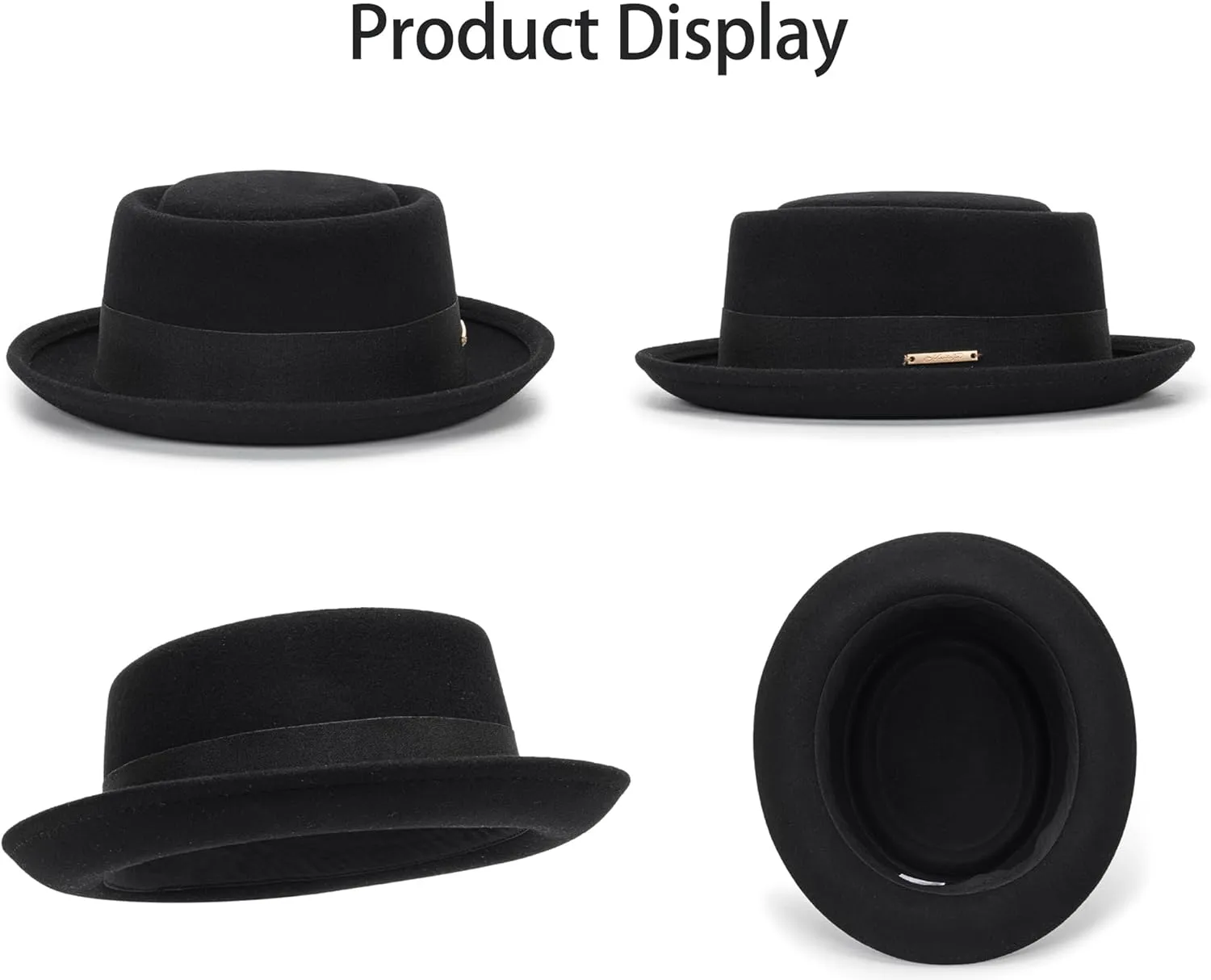 Pork-Pie-Hat Wool-Felt-Bowler Porkpie-Boater Derby-Fedora-Hat for Men-Women (M)