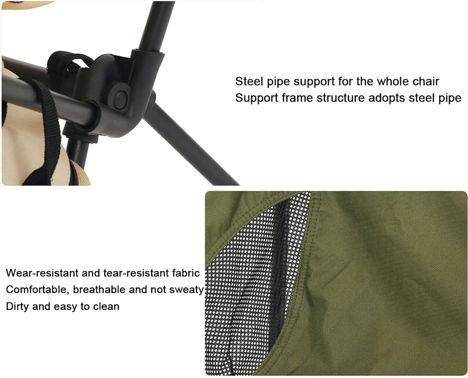 Portable Camping Chair Outdoor Folding Deck Chairs with Headrest, High-Back Fishing Casual Rocking for Sports Picnic Beach Hiking