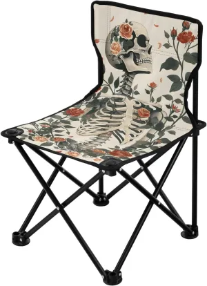 Portable Camping Folding Chairs Foldable Chair Small Skeleton Roses Lightweight Backpacking Outdoor Outside Fishing