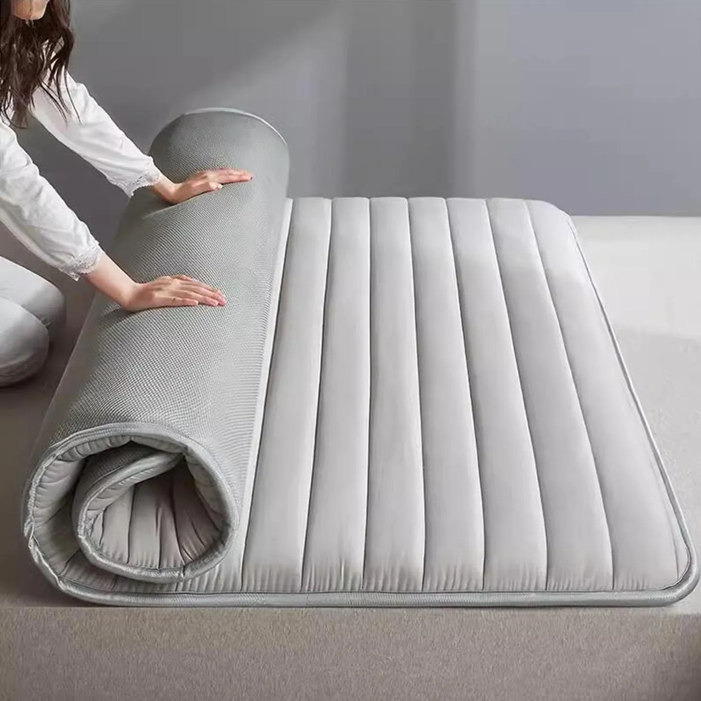 Portable Foldable Natural Latex Futon Mattress, Japanese Floor Futon Mattress, Comfortable Sleeping, for Sofa Lounger Couch Guest Dormitory(Gray,150x200cm)