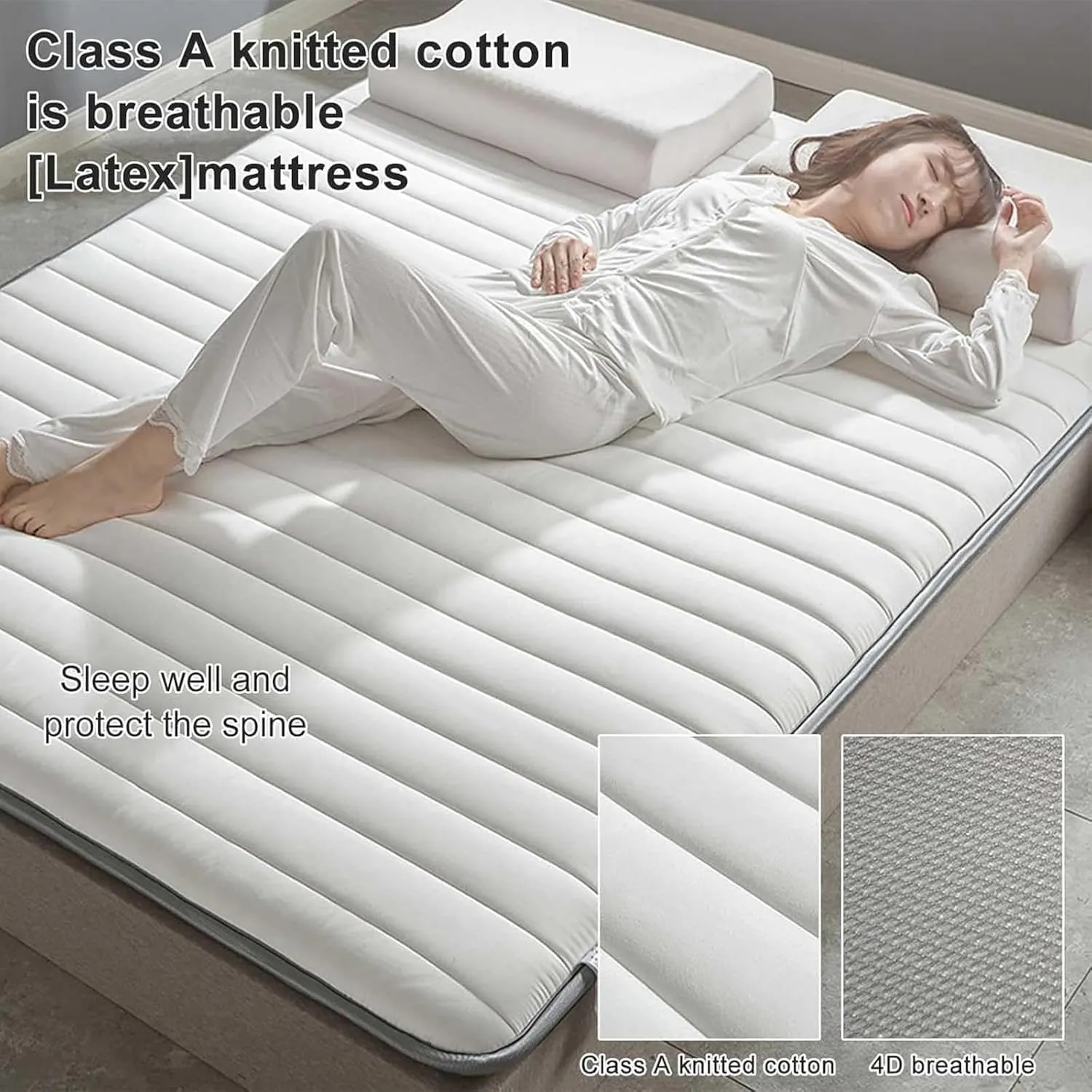 Portable Foldable Natural Latex Futon Mattress, Japanese Floor Futon Mattress, Comfortable Sleeping, for Sofa Lounger Couch Guest Dormitory(Gray,150x200cm)