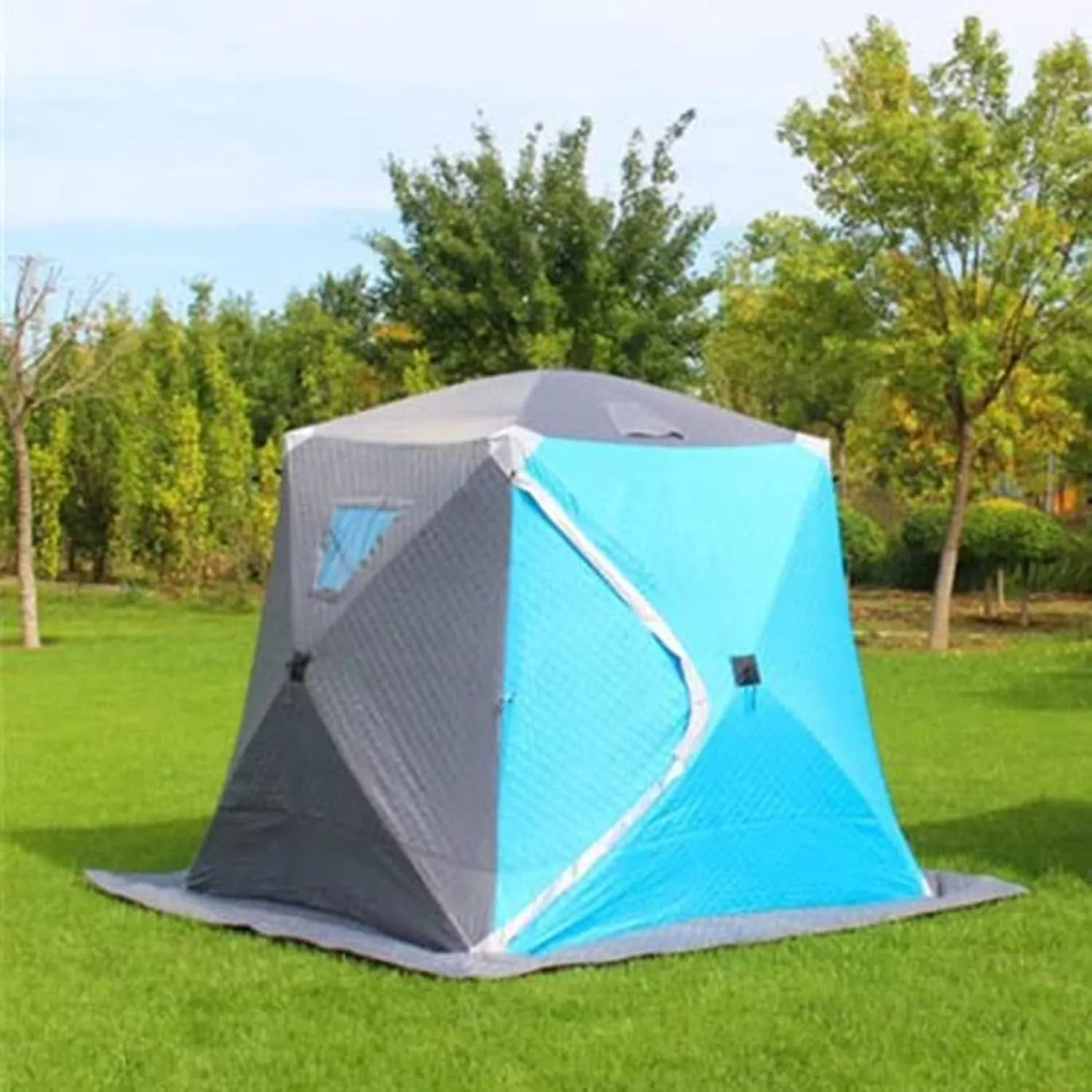 Portable Ice Shelter Pop-up Ice Fishing Tent Shanty 3-4 Person with Bag and Ice Anchors Red Thicken Waterproof Cotton Tent, Easy Set-up