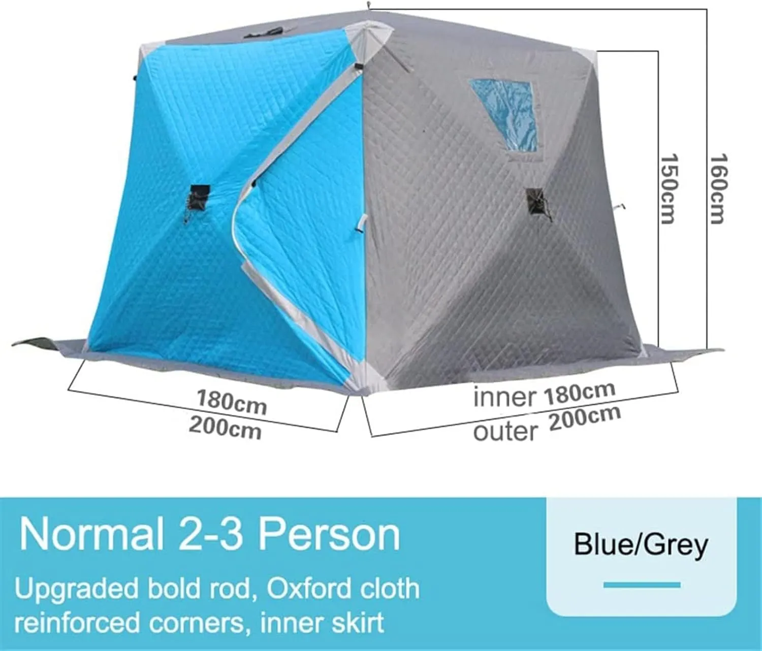 Portable Ice Shelter Pop-up Ice Fishing Tent Shanty 3-4 Person with Bag and Ice Anchors Red Thicken Waterproof Cotton Tent, Easy Set-up