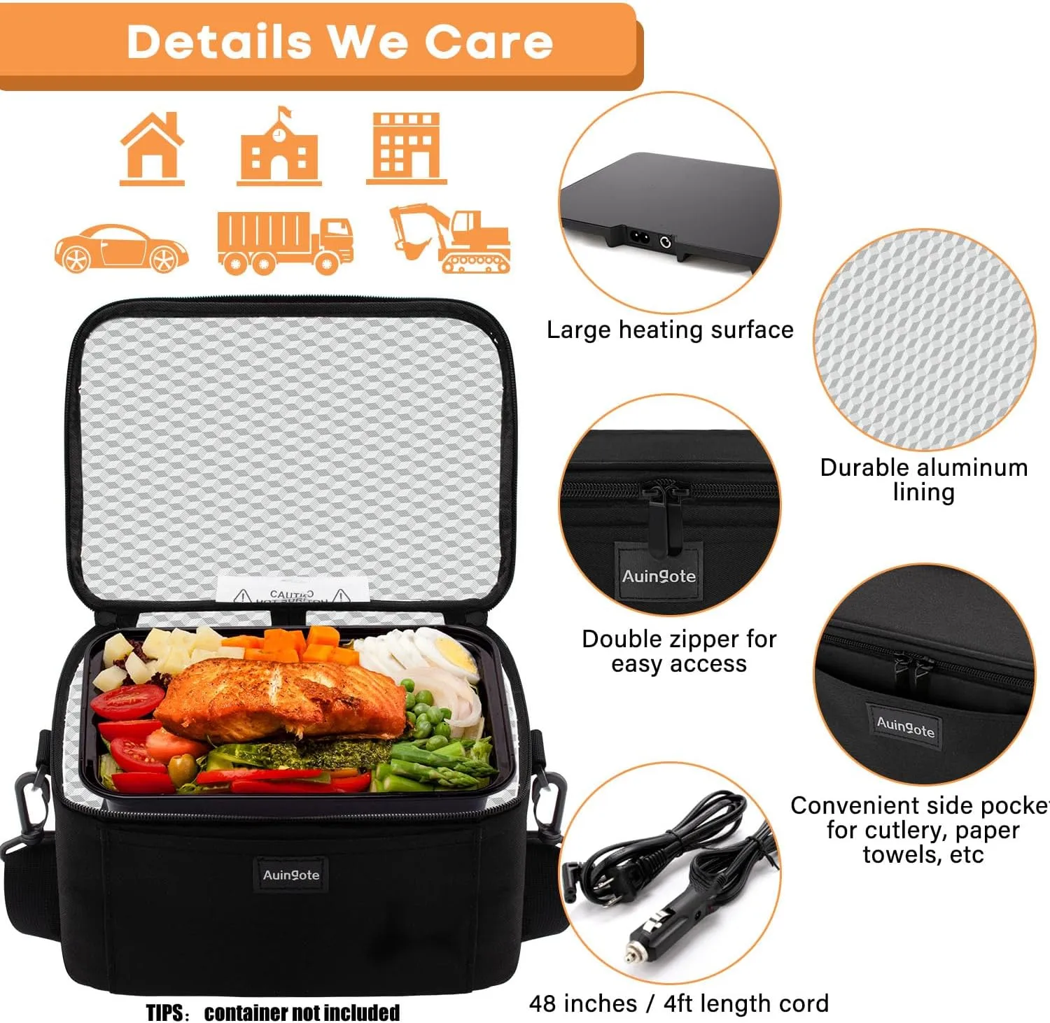 Portable Oven, 12V 24V 110V 3-in-1 Portable Food Warmer Electric Lunch Box Food Heater, Heated Lunch Box for Adults Cook, Reheat, Keep Food Warm in Car, Truck, Office, Travel, Home, Black