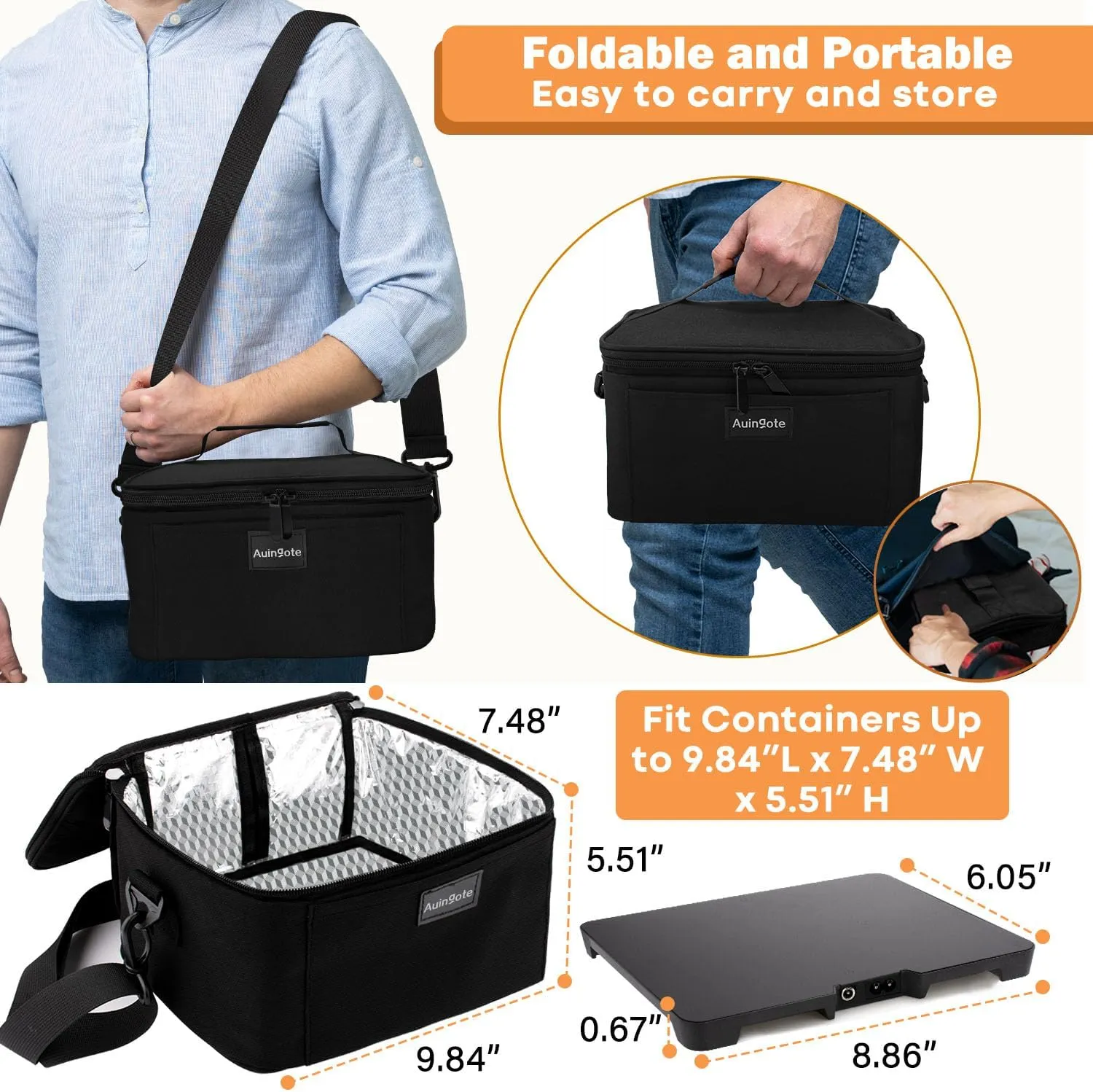 Portable Oven, 12V 24V 110V 3-in-1 Portable Food Warmer Electric Lunch Box Food Heater, Heated Lunch Box for Adults Cook, Reheat, Keep Food Warm in Car, Truck, Office, Travel, Home, Black