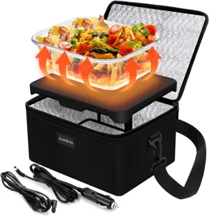 Portable Oven, 12V 24V 110V 3-in-1 Portable Food Warmer Electric Lunch Box Food Heater, Heated Lunch Box for Adults Cook, Reheat, Keep Food Warm in Car, Truck, Office, Travel, Home, Black