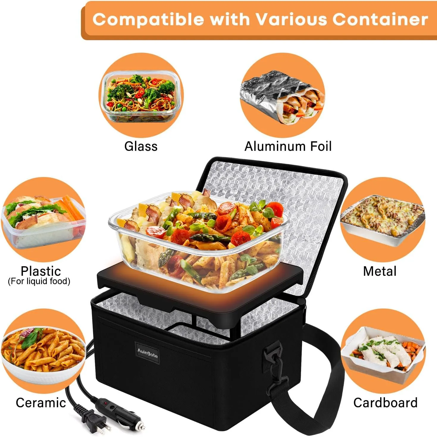 Portable Oven, 12V 24V 110V 3-in-1 Portable Food Warmer Electric Lunch Box Food Heater, Heated Lunch Box for Adults Cook, Reheat, Keep Food Warm in Car, Truck, Office, Travel, Home, Black