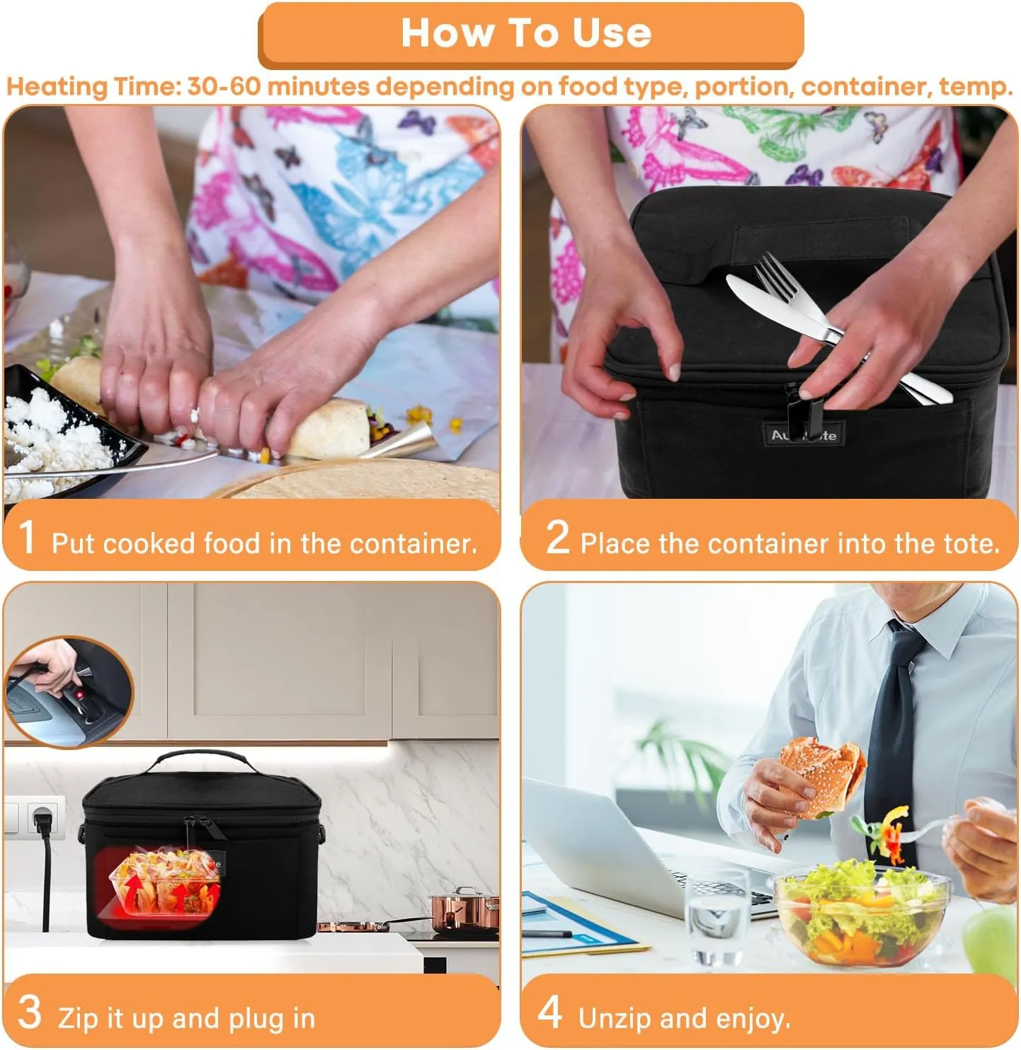 Portable Oven, 12V 24V 110V 3-in-1 Portable Food Warmer Electric Lunch Box Food Heater, Heated Lunch Box for Adults Cook, Reheat, Keep Food Warm in Car, Truck, Office, Travel, Home, Black