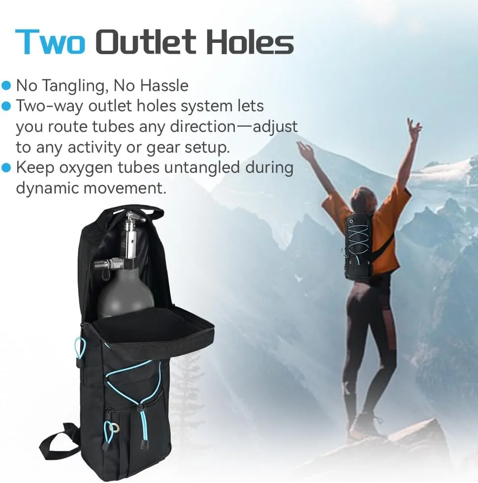Portable Oxygen Tank Backpack for A, B(M6), C(M9), D, M2, Ml6, M7 Size Oxygen Cylinders, Durable Oxford Material with Chest Strap & Four Outlet Holes, Wheelchair Bag for Travel, Storage & Carry