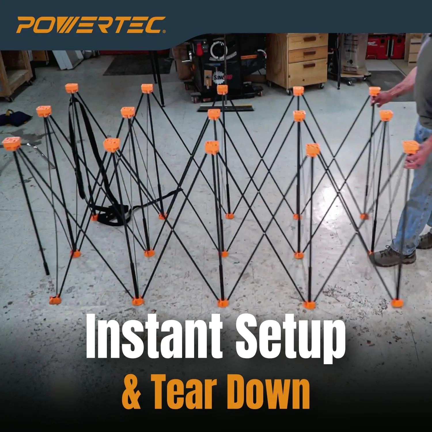 POWERTEC Arachni Flex Portable Workbench 4x6ft Collapsible Workstand - Heavy Duty Folding Work Table Base, 4500 lbs Capacity 36 Inch Work Height, No Assembly Mobile Work Station w/Carry Strap (71929)