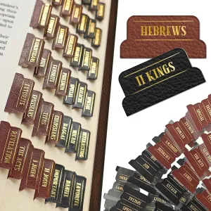 Premium Bible Tabs Set, 75 PCS PU Leather Bible Labels with Gold Stamping, 12 Tabbed Sheets in Black and Brown