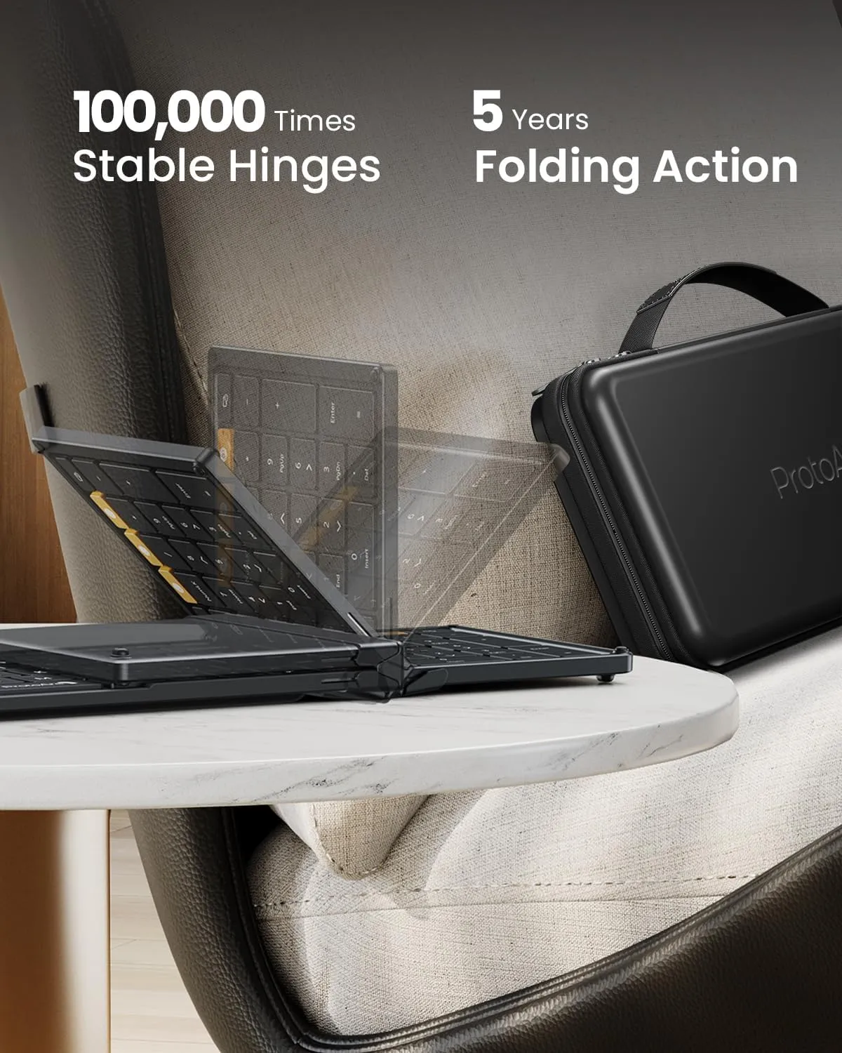 ProtoArc Foldable Keyboard and Mouse, XKM01 True Full-Size Folding Keyboard Mouse Combo for Business and Travel, 2.4G Dual Bluetooth Portable Mouse Keyboard for Laptop iPads Tablets - Black
