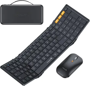 ProtoArc Foldable Keyboard and Mouse, XKM01 True Full-Size Folding Keyboard Mouse Combo for Business and Travel, 2.4G Dual Bluetooth Portable Mouse Keyboard for Laptop iPads Tablets - Black