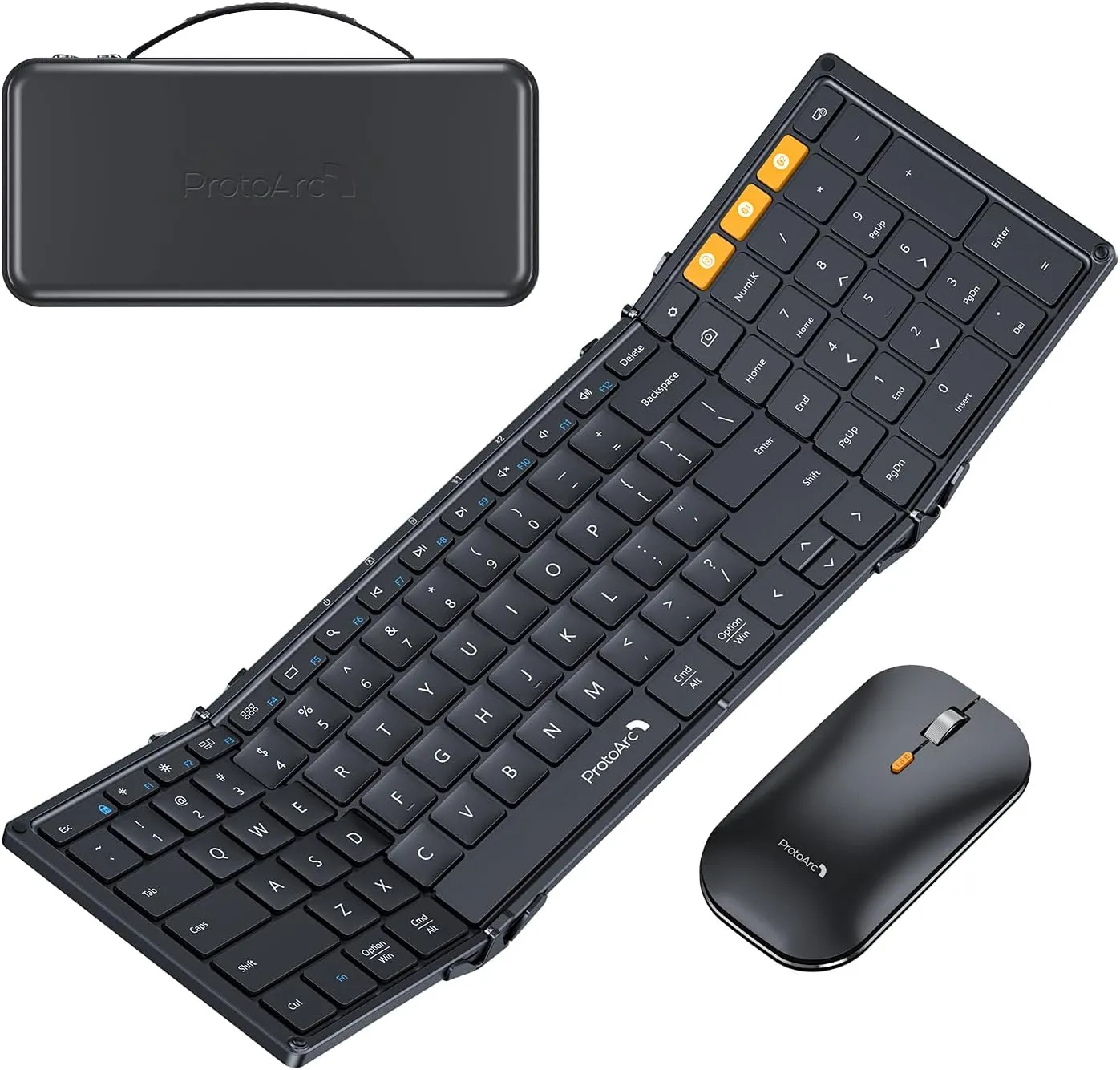 ProtoArc Foldable Keyboard and Mouse, XKM01 True Full-Size Folding Keyboard Mouse Combo for Business and Travel, 2.4G Dual Bluetooth Portable Mouse Keyboard for Laptop iPads Tablets - Black