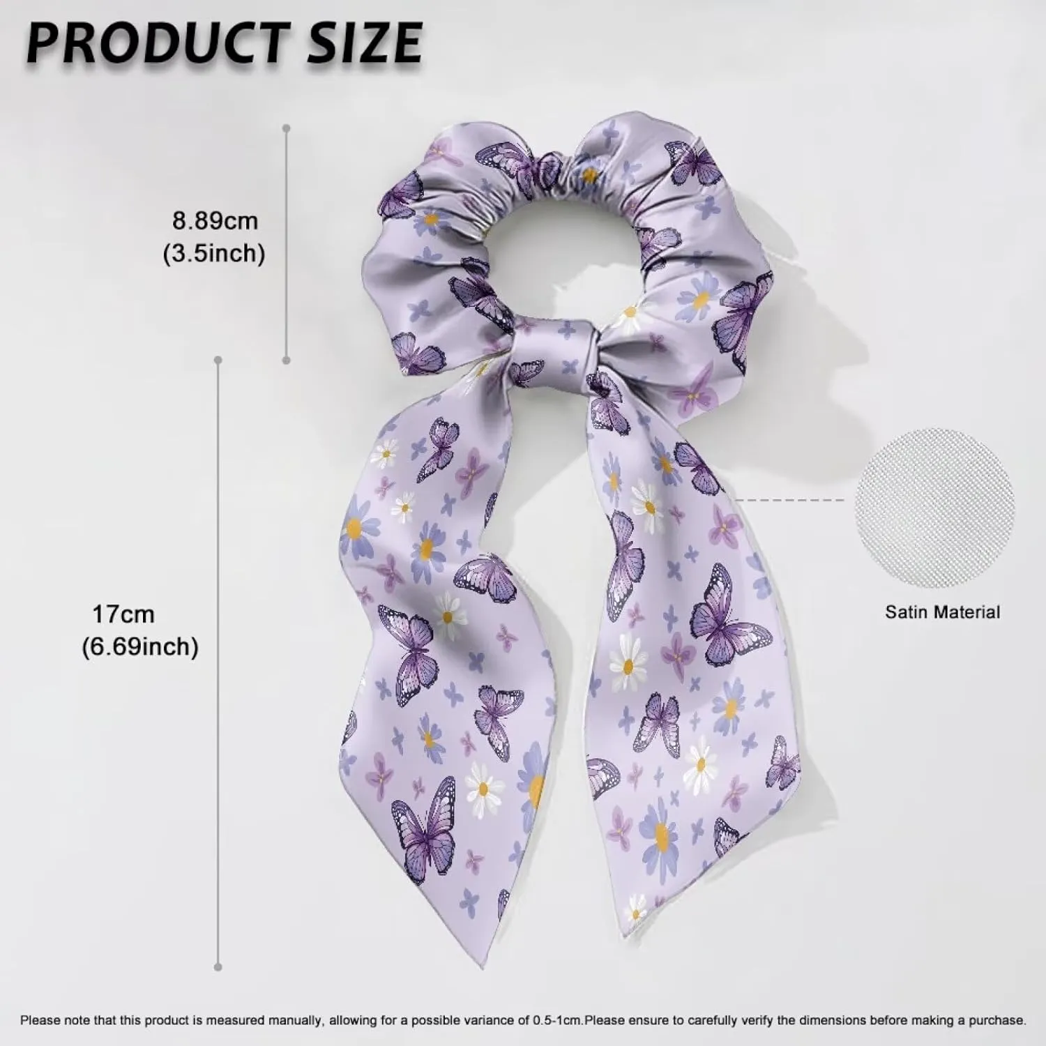 Purple Butterfly Satin Scrunchies Set of 2 Bow Hair Ties with Long Tails Fashion Hair Ribbons for Women for Party Hair Accessories Knotted Hair Bow for Thick Thin Hair Curly Hair