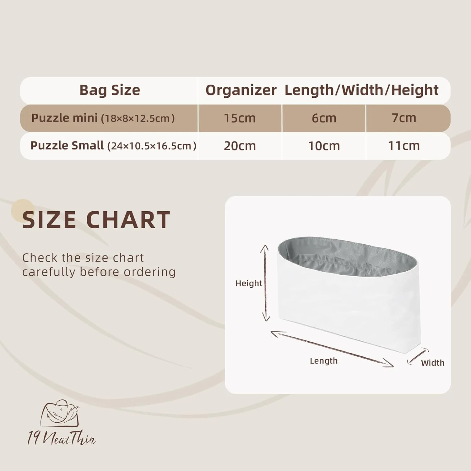 Puzzle Bag Organizer Insert, Lightweight Purse Inner Compatible with Loewe Puzzle, Waterproof Dupontpaper Surface and Silky Satin Lining (Small, Pearl Grey)