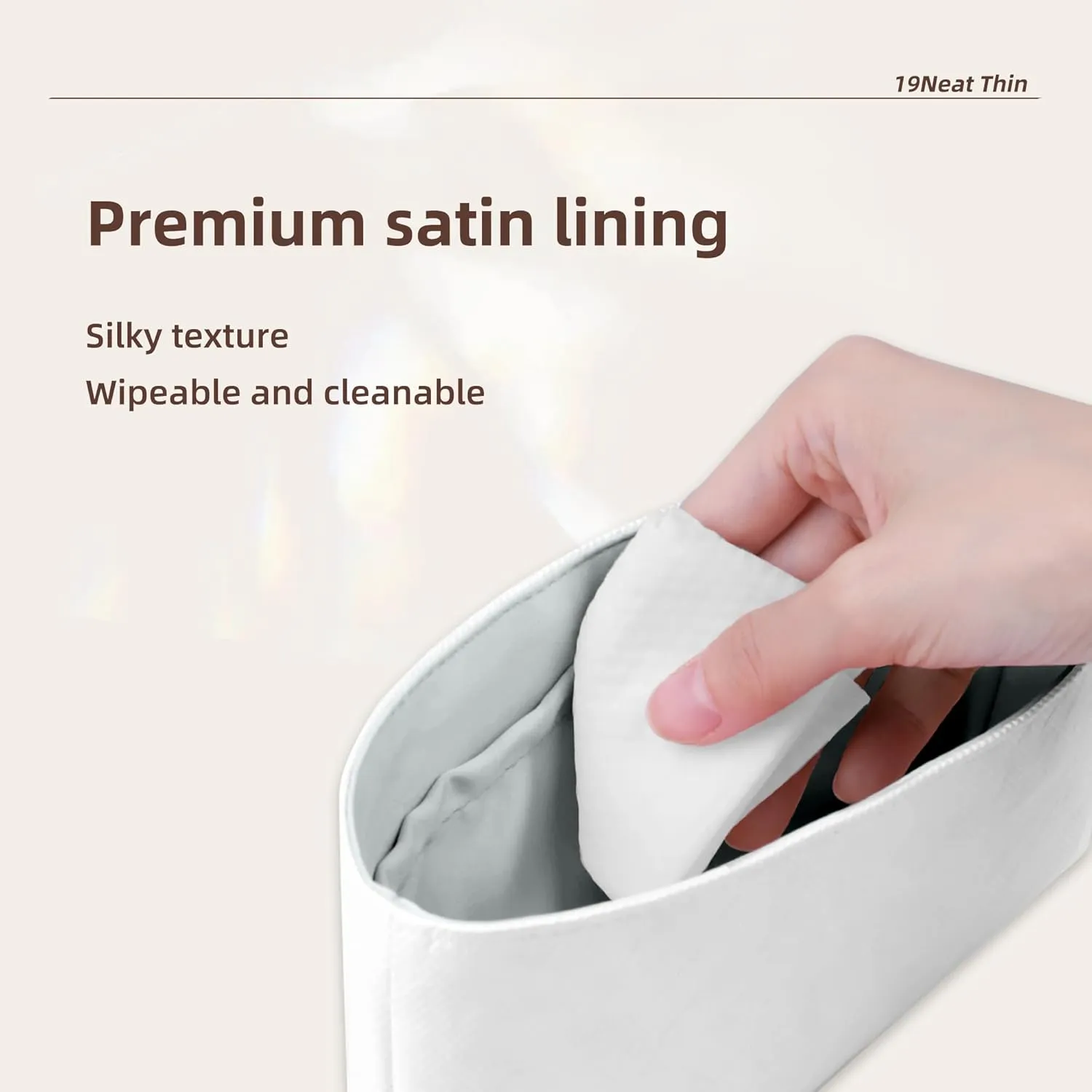 Puzzle Bag Organizer Insert, Lightweight Purse Inner Compatible with Loewe Puzzle, Waterproof Dupontpaper Surface and Silky Satin Lining (Small, Pearl Grey)