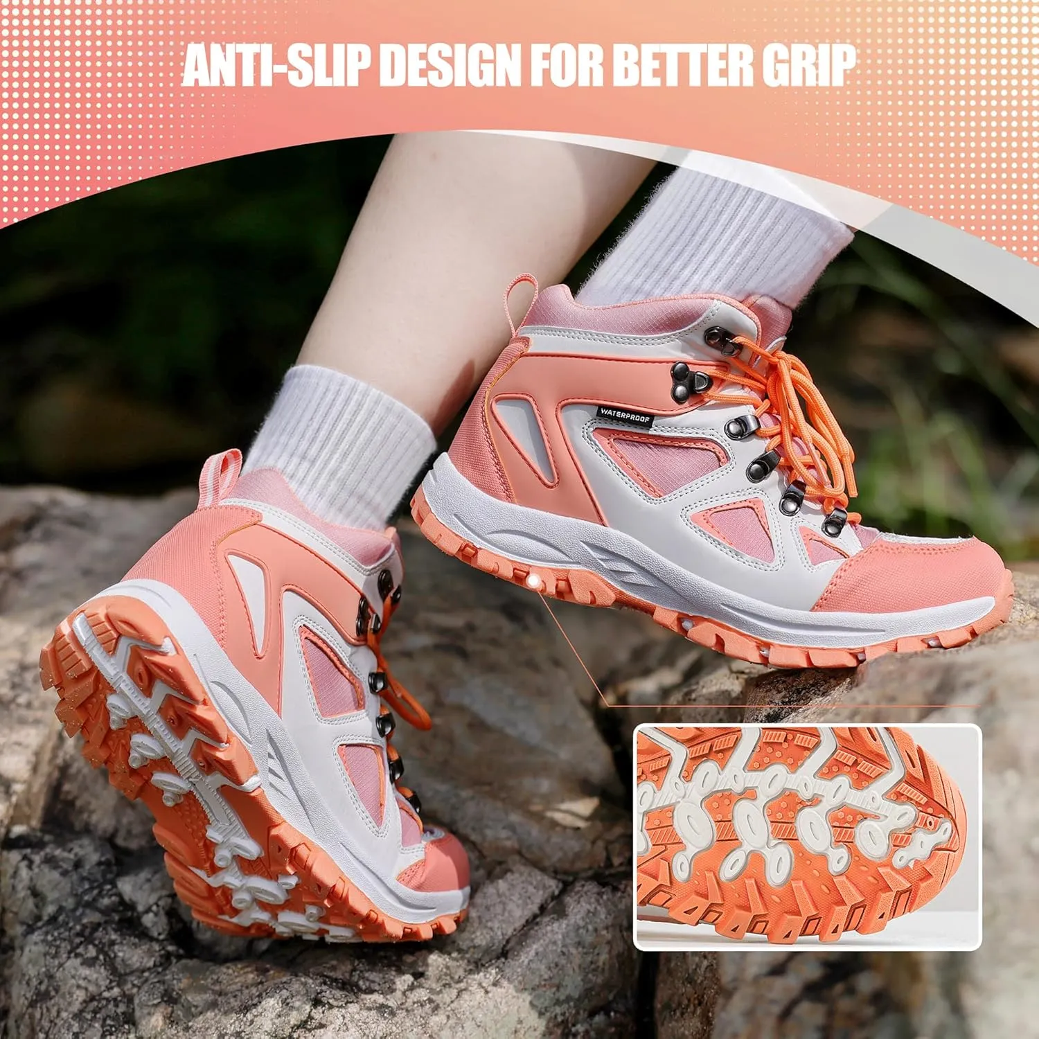 R CORD Kids Hiking Boots Girls Hiking Boots Waterproof Non-Slip for Outdoor Lace-Up Closure Durable TPR Traction Outsole Kids Hiking Shoes