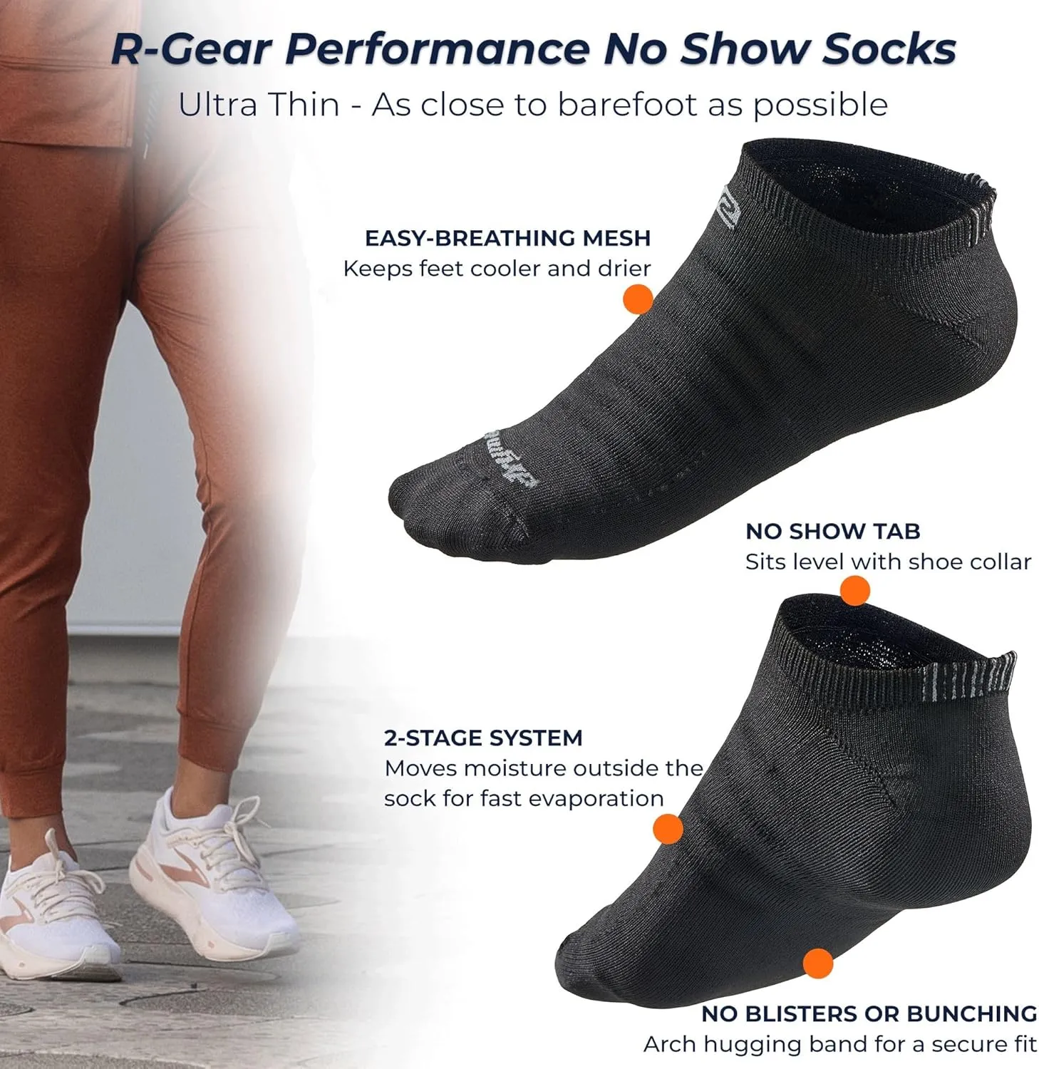 R-Gear Drymax No Show Running Socks For Men and Women | Breathable, Moisture Control & Anti Blister | 3 Pack