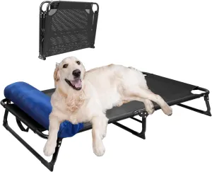 Raised Elevated Cooling Dog Bed Cot w/Bolster for Large Jumbo XL XXL Sized Dogs, Portable Foldable Indoor/Outdoor Cooling Pet Hammock, No Assembly Needed, 54x30x9 (Black)