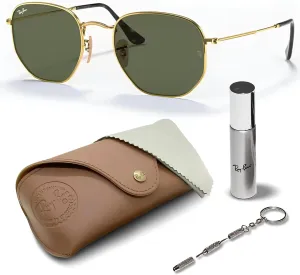 Ray-Ban RB3548N Hexagonal Flat Lenses Sunglasses With Eyewear Kit Bundle - Adjustable Nose Pads - Retro Sunglasses