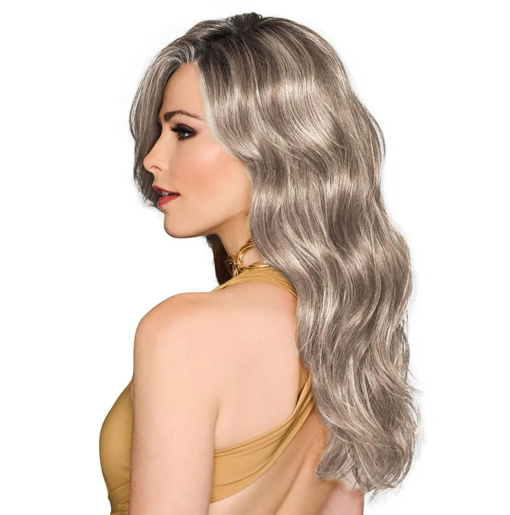 Ready For It Sophisticated Shoulder-Length Layered Wig by Hairuwear, Average Cap, GF119 Silver And Smoke
