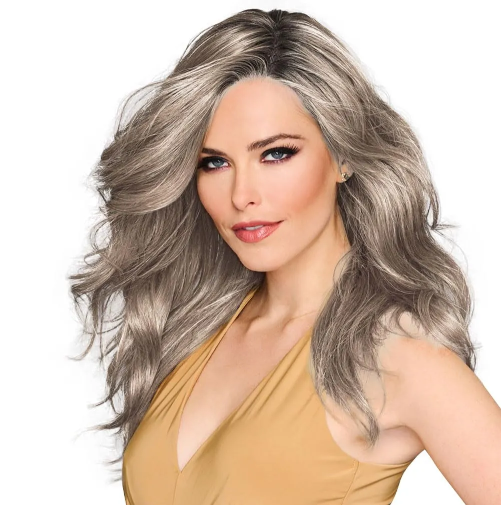 Ready For It Sophisticated Shoulder-Length Layered Wig by Hairuwear, Average Cap, GF119 Silver And Smoke