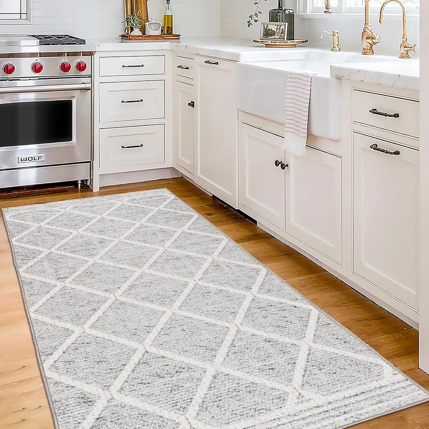 ReaLife Rugs Machine Washable Area Rug Runner - Living Room Bedroom Bathroom Kitchen Entryway Office - Padded Low Pile Stain Resistant Premium - Boho Modern Farmhouse - Tessa - Gray Ivory 2'6" x 10'