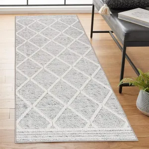 ReaLife Rugs Machine Washable Area Rug Runner - Living Room Bedroom Bathroom Kitchen Entryway Office - Padded Low Pile Stain Resistant Premium - Boho Modern Farmhouse - Tessa - Gray Ivory 2'6" x 10'