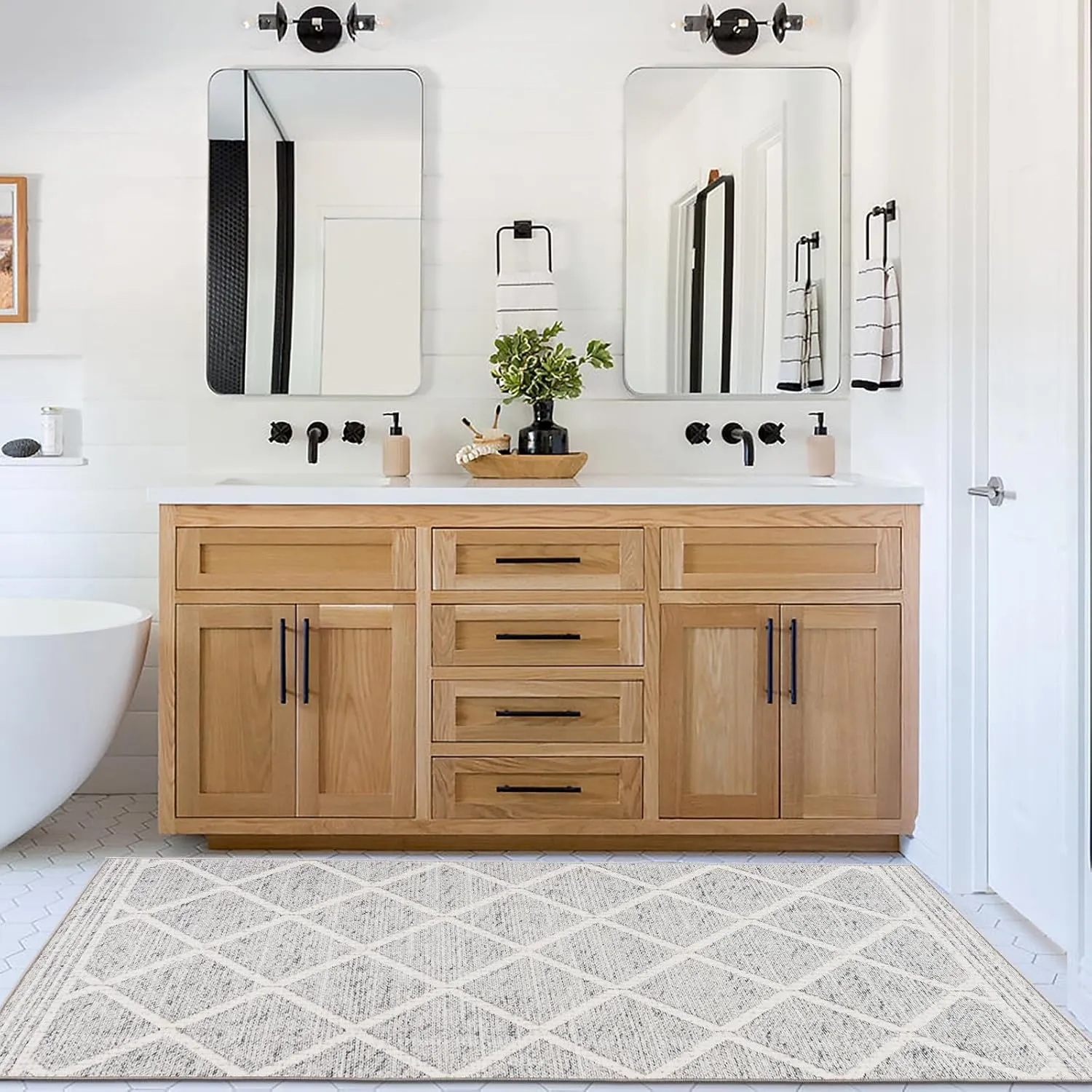 ReaLife Rugs Machine Washable Area Rug Runner - Living Room Bedroom Bathroom Kitchen Entryway Office - Padded Low Pile Stain Resistant Premium - Boho Modern Farmhouse - Tessa - Gray Ivory 2'6" x 10'