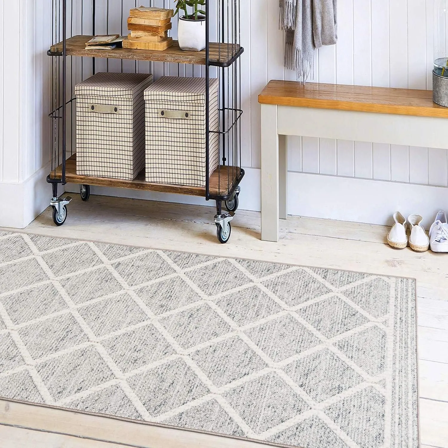ReaLife Rugs Machine Washable Area Rug Runner - Living Room Bedroom Bathroom Kitchen Entryway Office - Padded Low Pile Stain Resistant Premium - Boho Modern Farmhouse - Tessa - Gray Ivory 2'6" x 10'