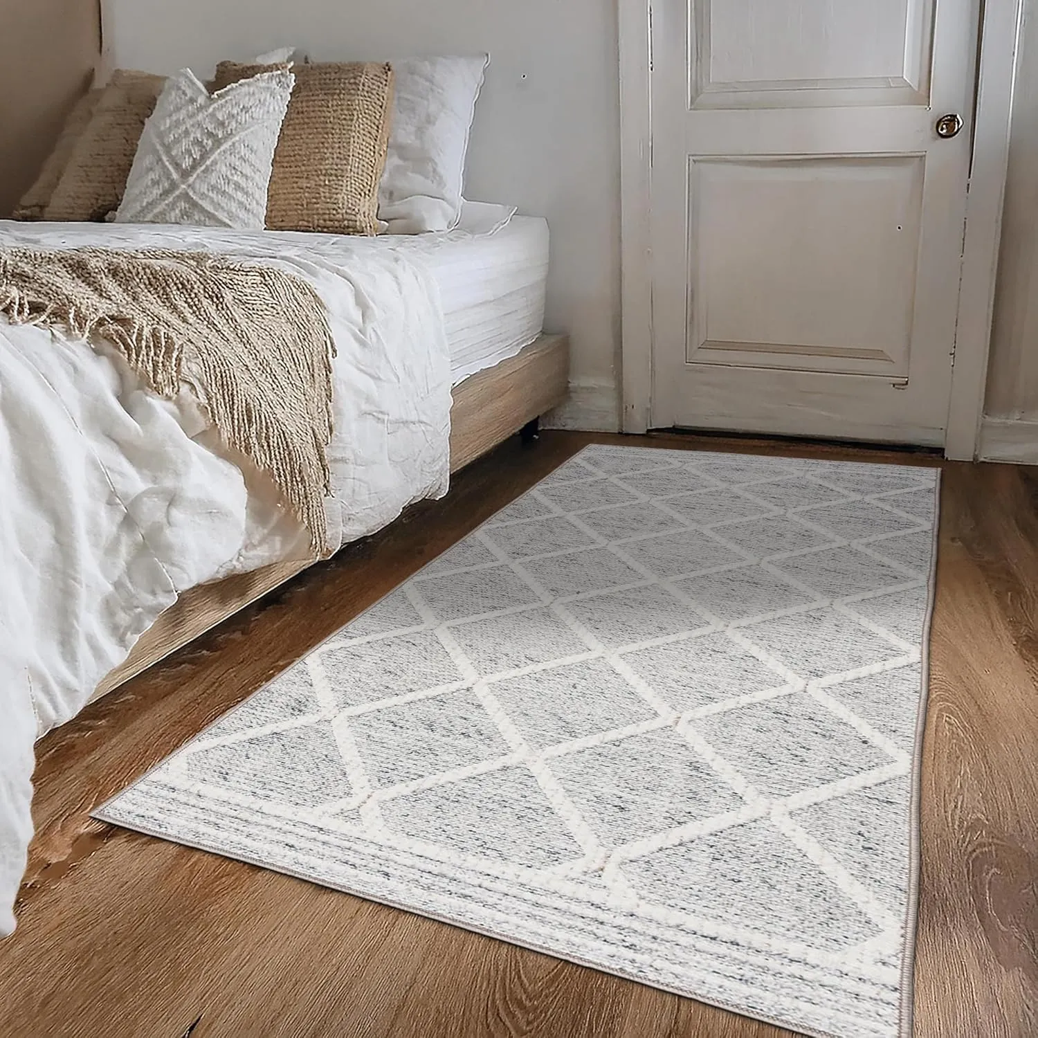 ReaLife Rugs Machine Washable Area Rug Runner - Living Room Bedroom Bathroom Kitchen Entryway Office - Padded Low Pile Stain Resistant Premium - Boho Modern Farmhouse - Tessa - Gray Ivory 2'6" x 10'