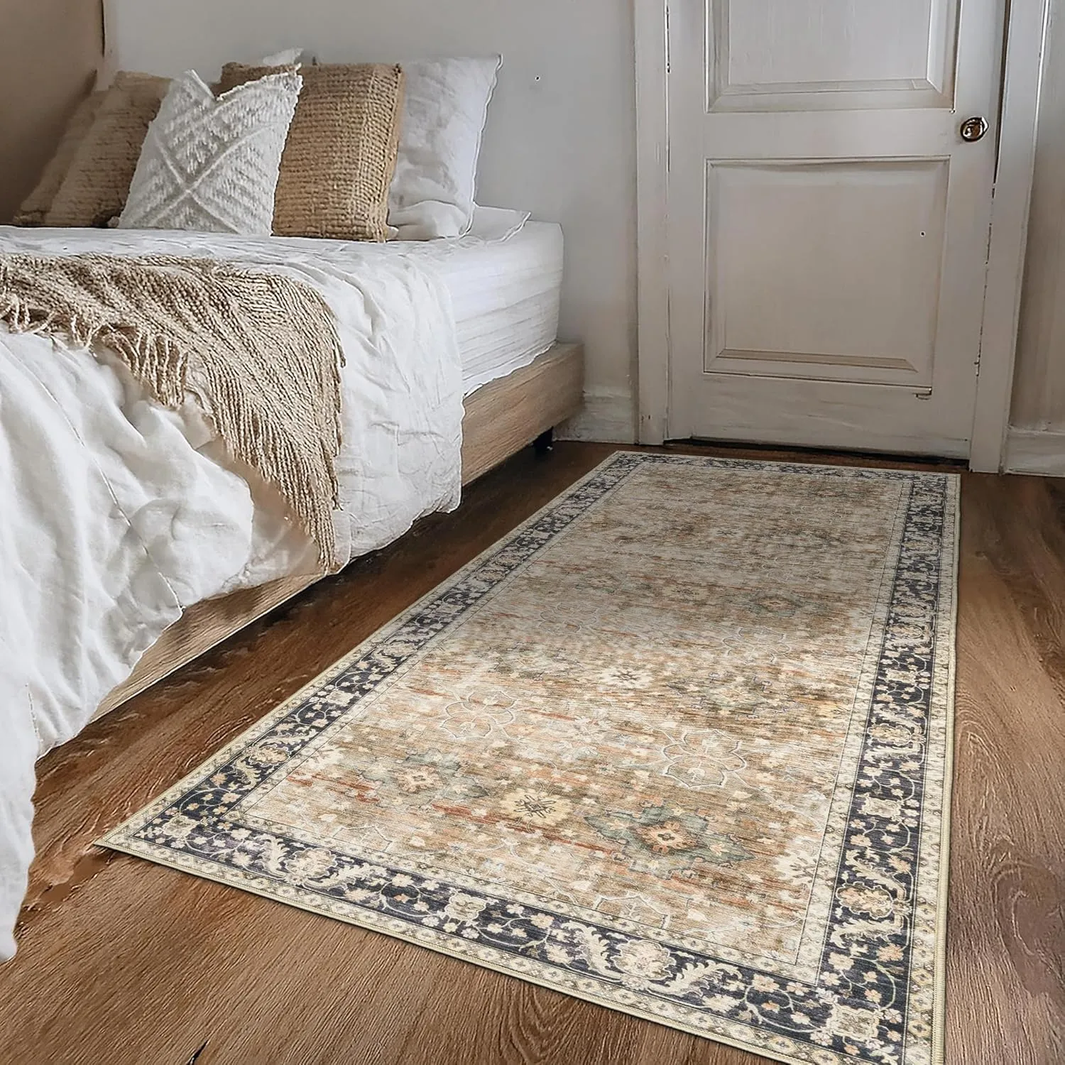 ReaLife Rugs Machine Washable Area Rug Runner - Living Room Bedroom Bathroom Kitchen Entryway - Padded Low Pile Stain Resistant Premium - Boho Farmhouse Vintage - BEV - Beige Tan Brown 2'6" x 8'