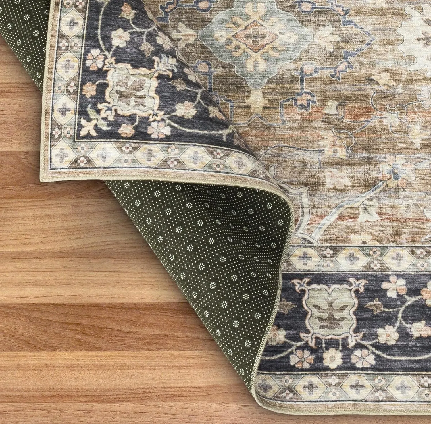 ReaLife Rugs Machine Washable Area Rug Runner - Living Room Bedroom Bathroom Kitchen Entryway - Padded Low Pile Stain Resistant Premium - Boho Farmhouse Vintage - BEV - Beige Tan Brown 2'6" x 8'
