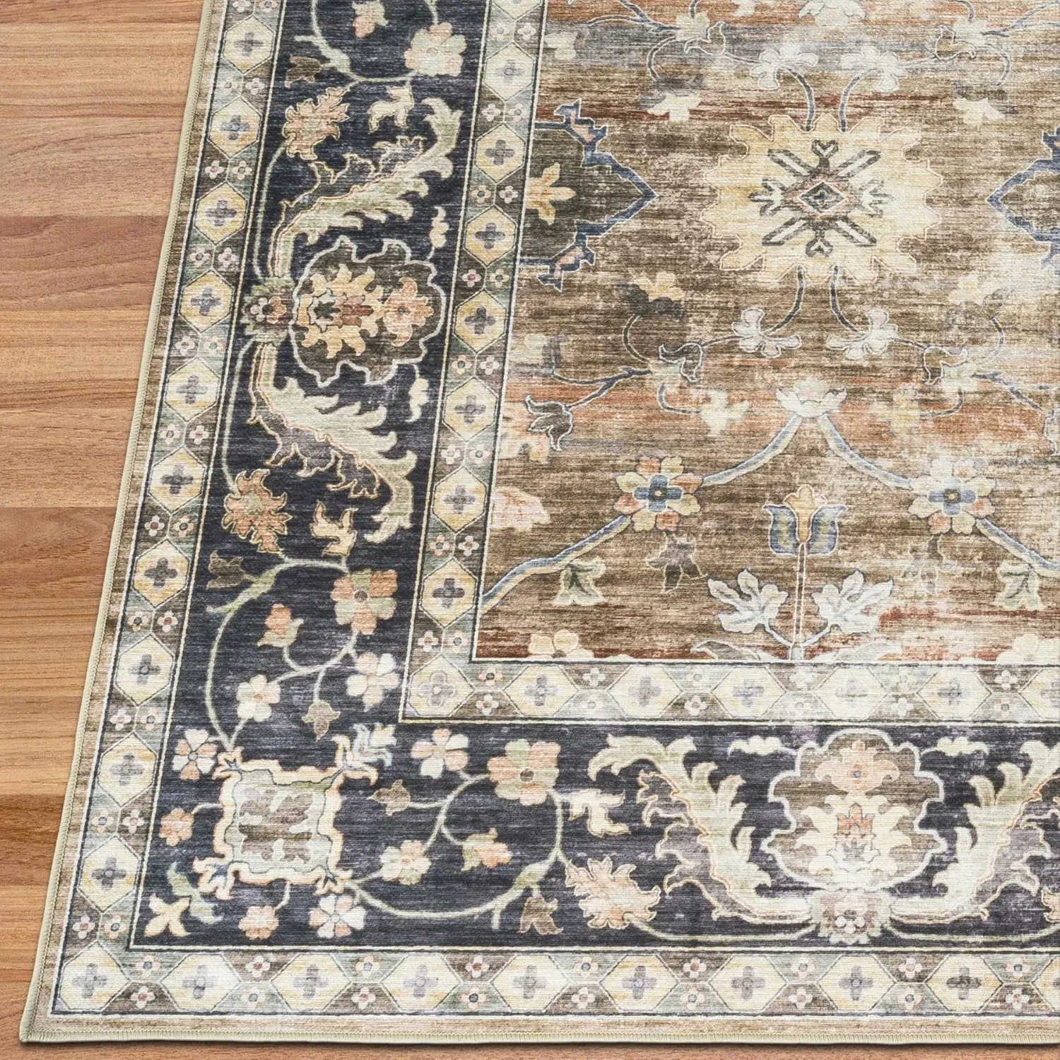 ReaLife Rugs Machine Washable Area Rug Runner - Living Room Bedroom Bathroom Kitchen Entryway - Padded Low Pile Stain Resistant Premium - Boho Farmhouse Vintage - BEV - Beige Tan Brown 2'6" x 8'