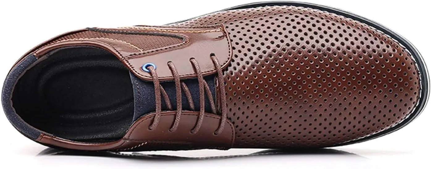Recyphi Men's Dress Shoes Breathable Business Oxford Derby Orthopedic Leather Shoes Casual Walking Shoes Office Flats