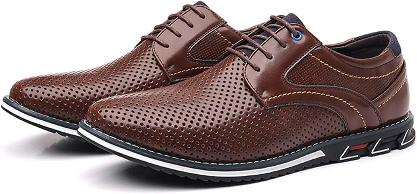 Recyphi Men's Dress Shoes Breathable Business Oxford Derby Orthopedic Leather Shoes Casual Walking Shoes Office Flats
