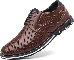 Recyphi Men's Dress Shoes Breathable Business Oxford Derby Orthopedic Leather Shoes Casual Walking Shoes Office Flats