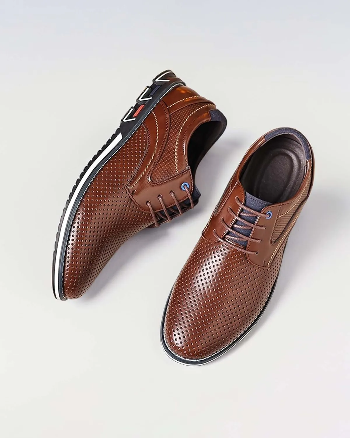 Recyphi Men's Dress Shoes Breathable Business Oxford Derby Orthopedic Leather Shoes Casual Walking Shoes Office Flats
