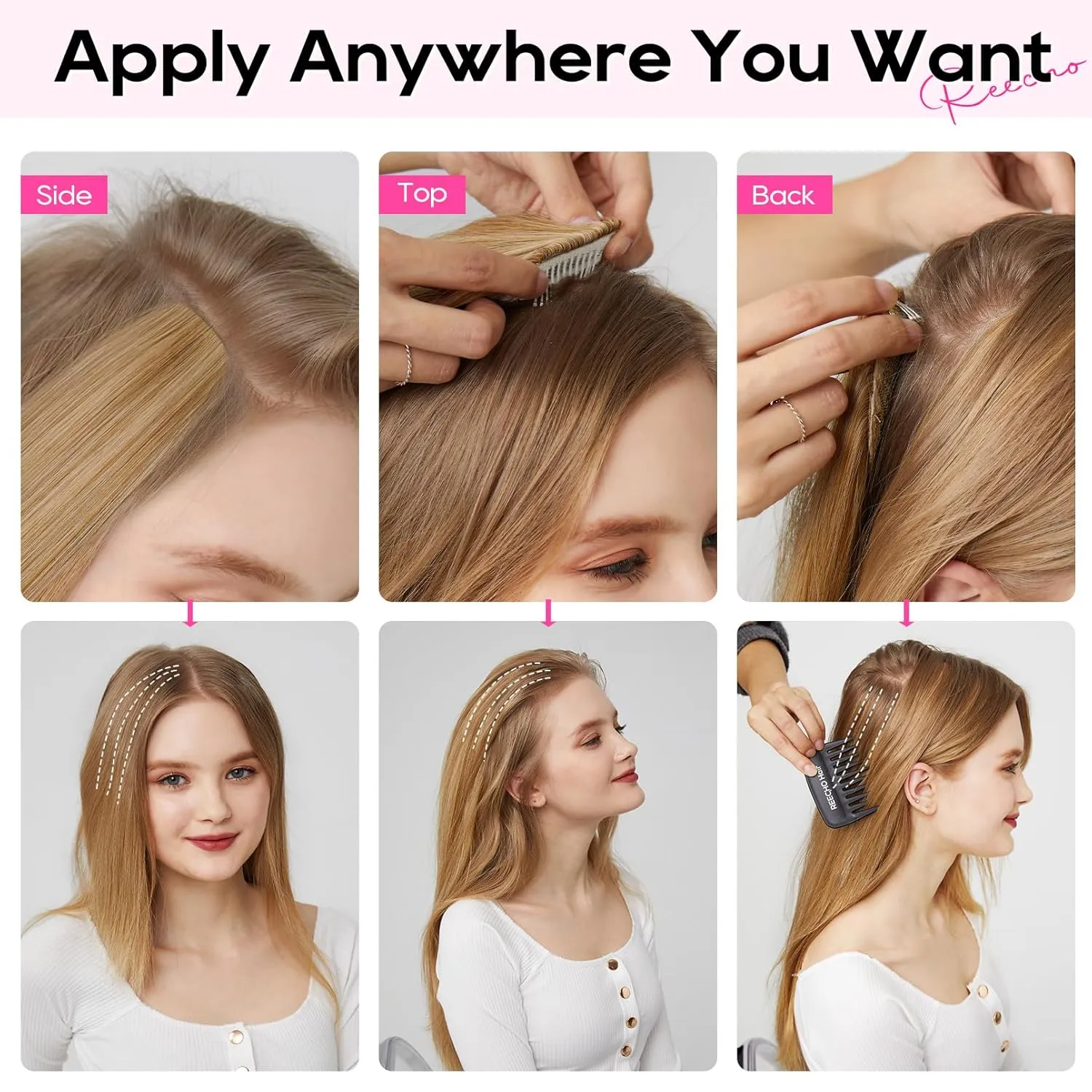 REECHO Clip in Hair Volumizer, 2PCS 8 inch Short Thick Clip in Hairpieces Adding Extra Volume Hair Extensions for Women with Thin Fine -Light Brown with Blonde Highlights