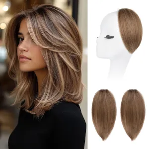 REECHO Clip in Hair Volumizer, 2PCS 8 inch Short Thick Clip in Hairpieces Adding Extra Volume Hair Extensions for Women with Thin Fine -Light Brown with Blonde Highlights