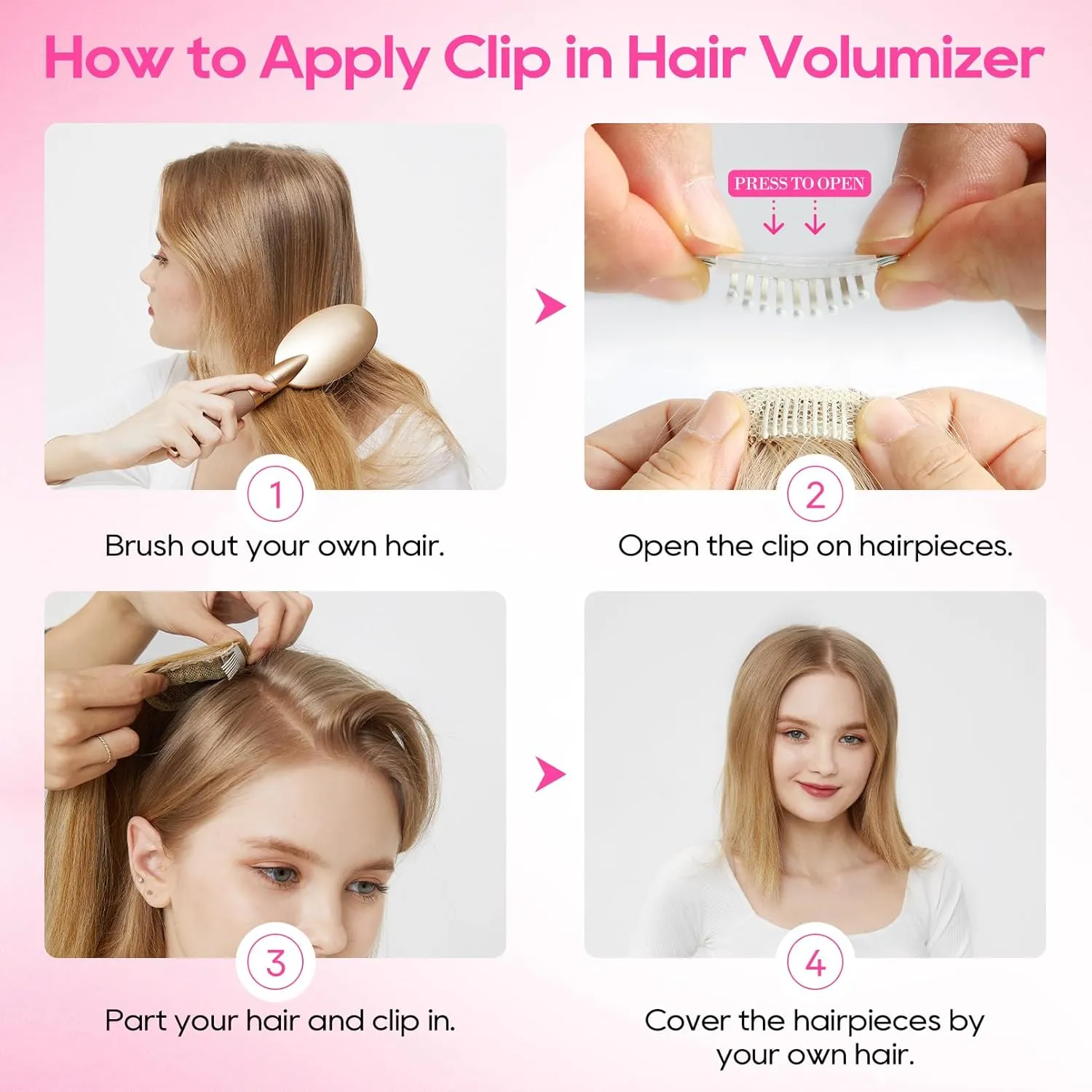 REECHO Clip in Hair Volumizer, 2PCS 8 inch Short Thick Clip in Hairpieces Adding Extra Volume Hair Extensions for Women with Thin Fine -Light Brown with Blonde Highlights