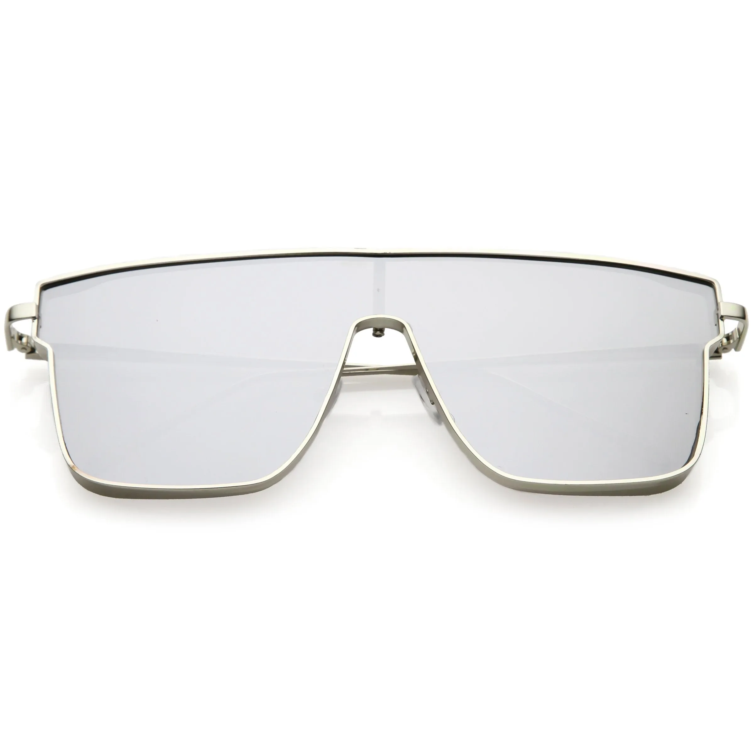 Retro Modern Flat Top Mirrored Lens Shield Aviator Sunglasses C421